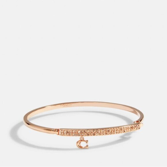 NWT‎ COACH Signature Pave Bar C Charm Hinged Rosegold Bangle Bracelet St. 91429 - Picture 3 of 9